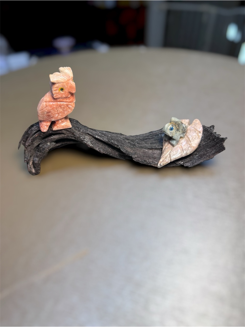 Decorative Owl and Stone Frog on Ironwood. NWOT